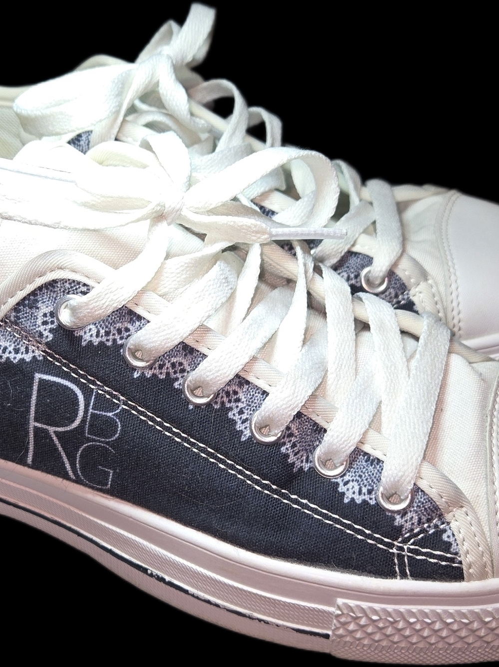 RBG Women's White and Black Lace-Accent Canvas Sneakers. EU 37 / US 6.5 So Cool!
